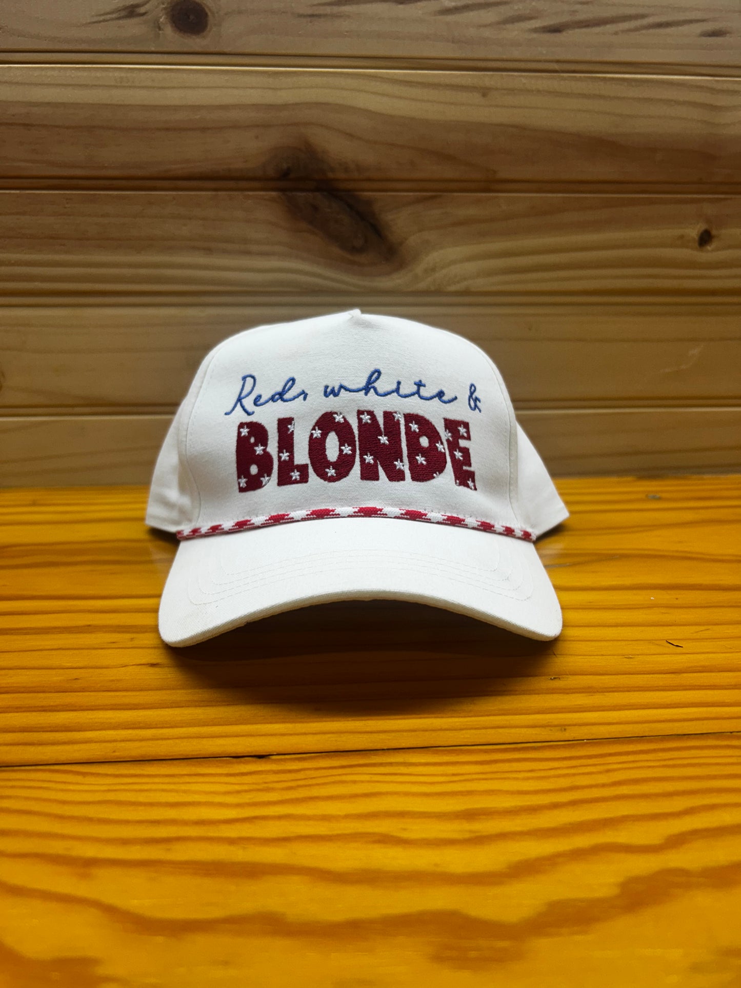 Red White & Blonde/Brunette Hat
